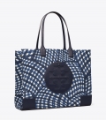 Tory Burch ELLA PRINTED TOTE - Navy Warped Gingham Tory Burch ELLA PRINTED TOTE - Navy Warped Gingham