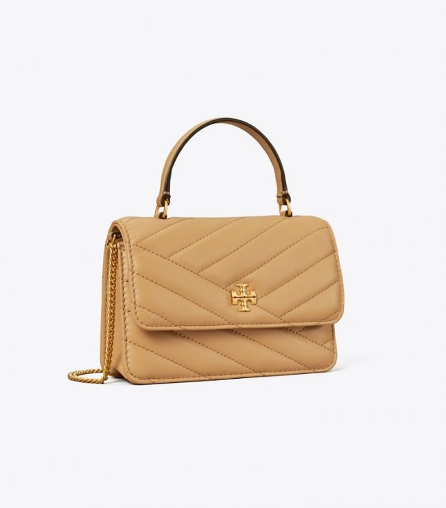 Tory Burch MINI KIRA CHEVRON TOP HANDLE CHAIN WALLET - Desert Dune