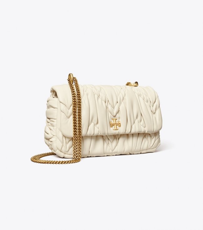 Tory Burch MINI KIRA DIAMOND RUCHED FLAP SHOULDER BAG - New Ivory