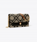 Tory Burch T MONOGRAM CONTRAST EMBOSSED CHAIN WALLET - Black / New Cream Tory Burch T MONOGRAM CONTRAST EMBOSSED CHAIN WALLET - Black / New Cream