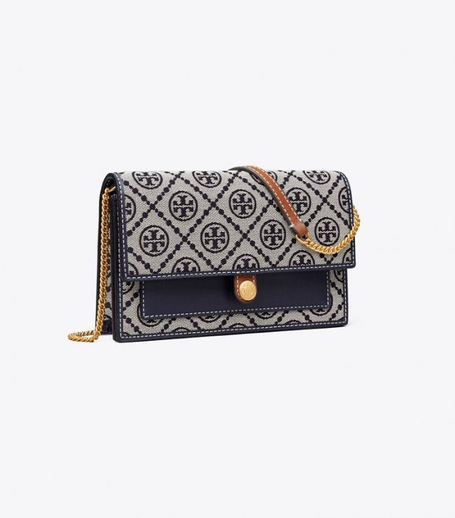 Tory Burch T MONOGRAM JACQUARD CHAIN WALLET - Tory Navy