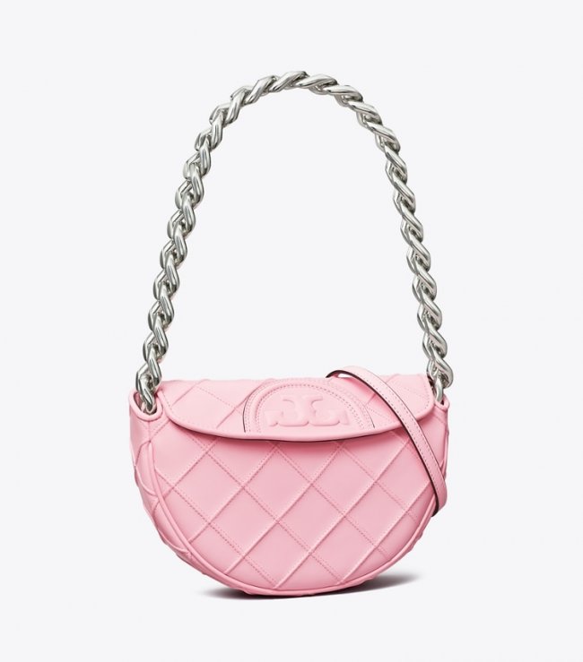 Tory Burch MINI FLEMING SOFT CRESCENT BAG - Plie Pink