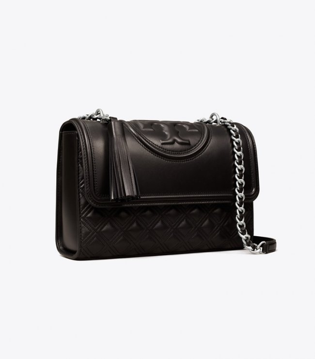 Tory Burch FLEMING CONVERTIBLE SHOULDER BAG - Black / Silver Tory Burch FLEMING CONVERTIBLE SHOULDER BAG - Black / Silver