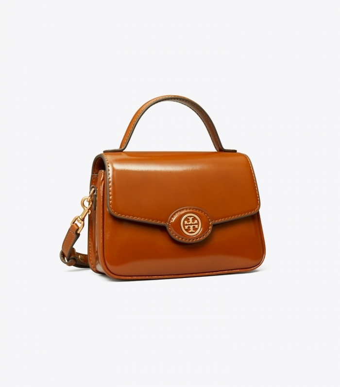 Tory Burch SMALL ROBINSON SPAZZOLATO TOP-HANDLE BAG - Dark Sienna