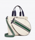 Tory Burch CONVERTIBLE STRIPE TENNIS TOTE - Ivory Pearl / Evergreen Tory Burch CONVERTIBLE STRIPE TENNIS TOTE - Ivory Pearl / Evergreen