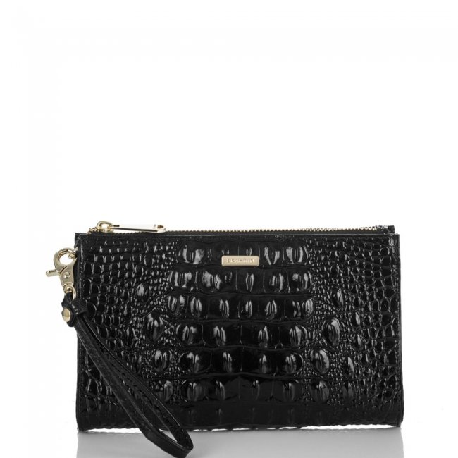 Brahmin Daisy Black Leather Wristlet | Black Melbourne ID:Brahmin-203248