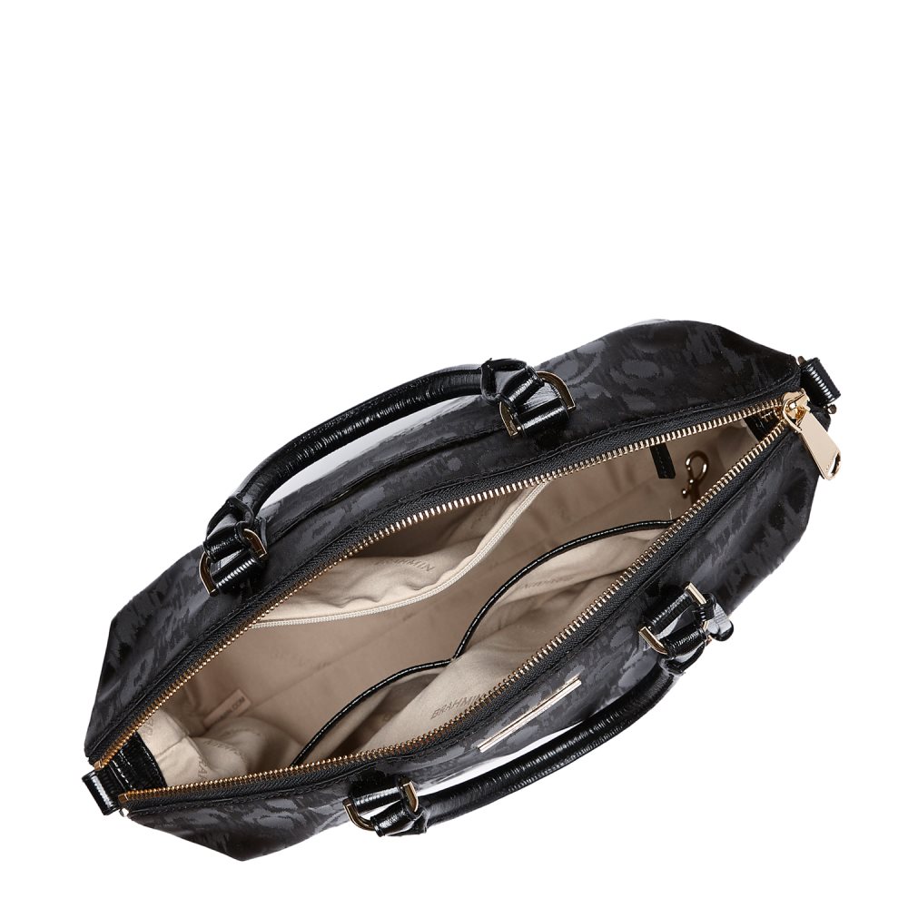 Brahmin Large Duxbury Satchel | Black Leather Leopard Purse ID:Brahmin-203098