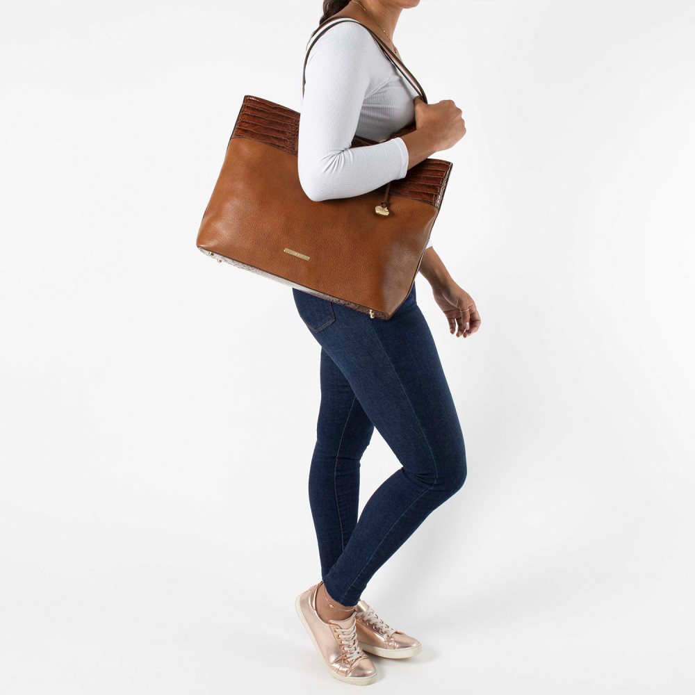 Brahmin Tansey Black Leather Open-Top Tote Bag ID:Brahmin-202718