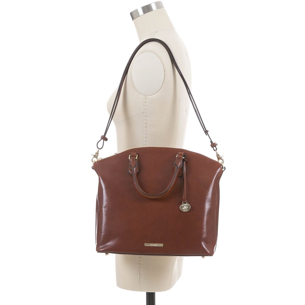 Brahmin Large Duxbury Soft Leather Satchel | Cognac Topsail ID:Brahmin-202549
