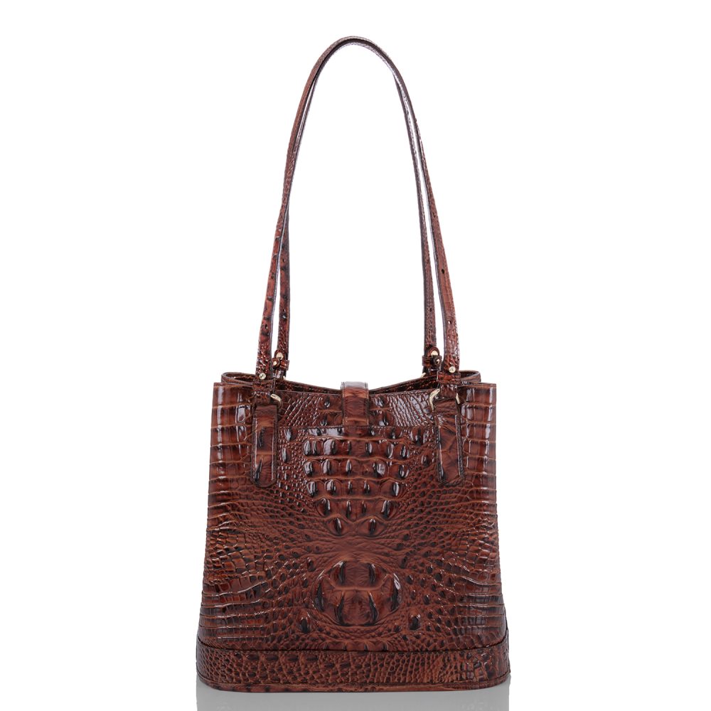 Brahmin Fiora Brown Leather Bucket Bag | Pecan Melbourne ID:Brahmin-203502