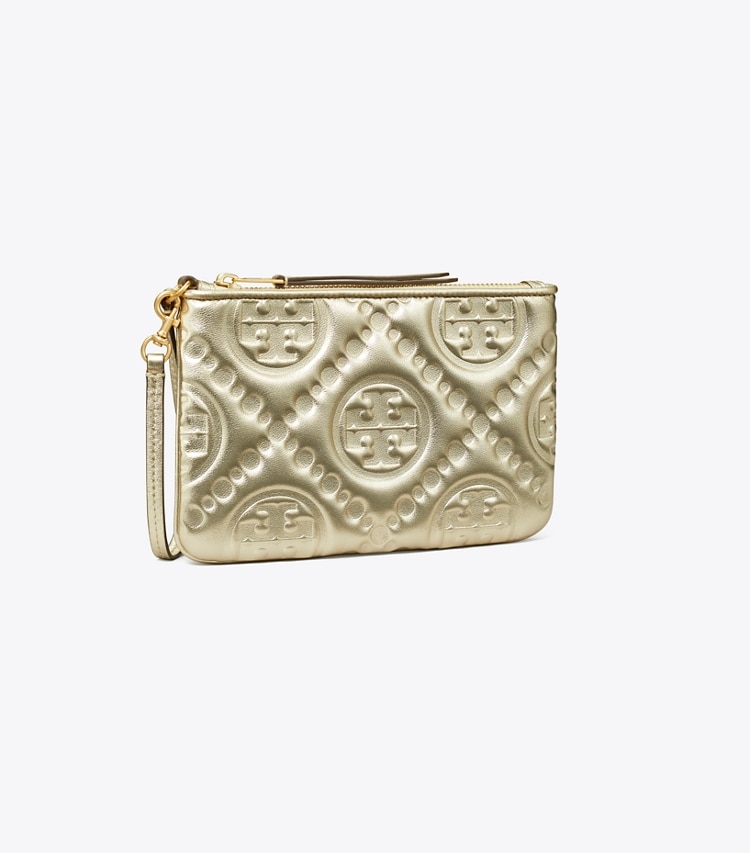 Tory Burch T MONOGRAM EMBOSSED METALLIC POUCH - White Gold Tory Burch T MONOGRAM EMBOSSED METALLIC POUCH - White Gold