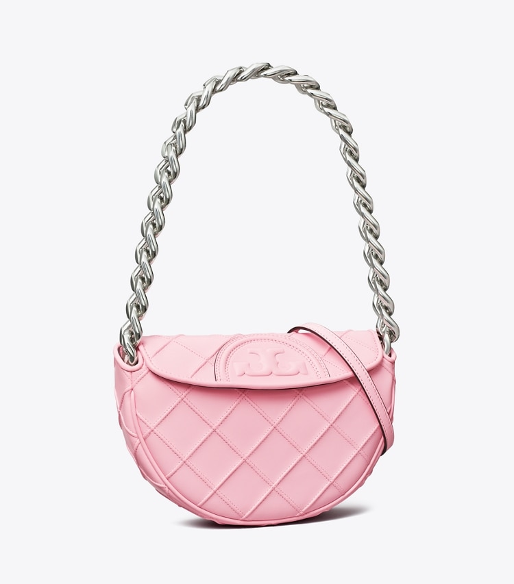 Tory Burch MINI FLEMING SOFT CRESCENT BAG - Plie Pink Tory Burch MINI FLEMING SOFT CRESCENT BAG - Plie Pink